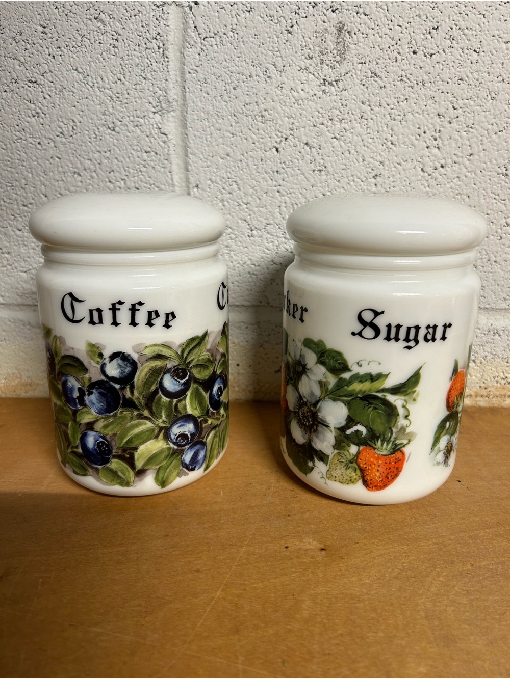 White Ceramic Coffee & Sugar Canister Set with Fruit Motif